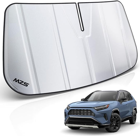 MZS Windshield Sun Shade Compatible with RAV4 2019-2026 / RAV4 Prime 2021-2026, Foldable SUV Front Window Sunshade with Storage Pouch, Sun Visor Shield Accessories for Interior Protector