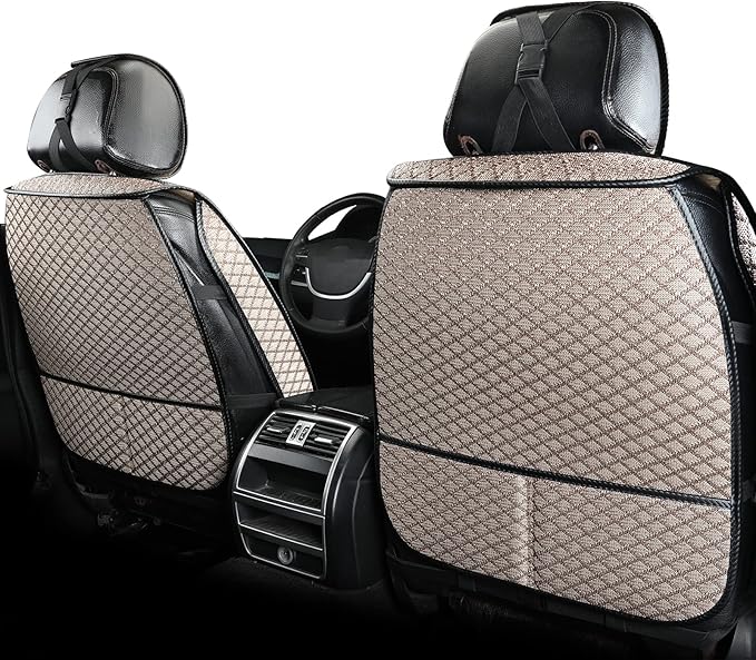Luxury Full Coverage Car Seat Covers, Premium Breathable 3D Diamond Pattern Fabric, All-Season Automotive Interior Seat Protectors, Universal Fit for Sedan SUV Truck (2 Fronts Beige)