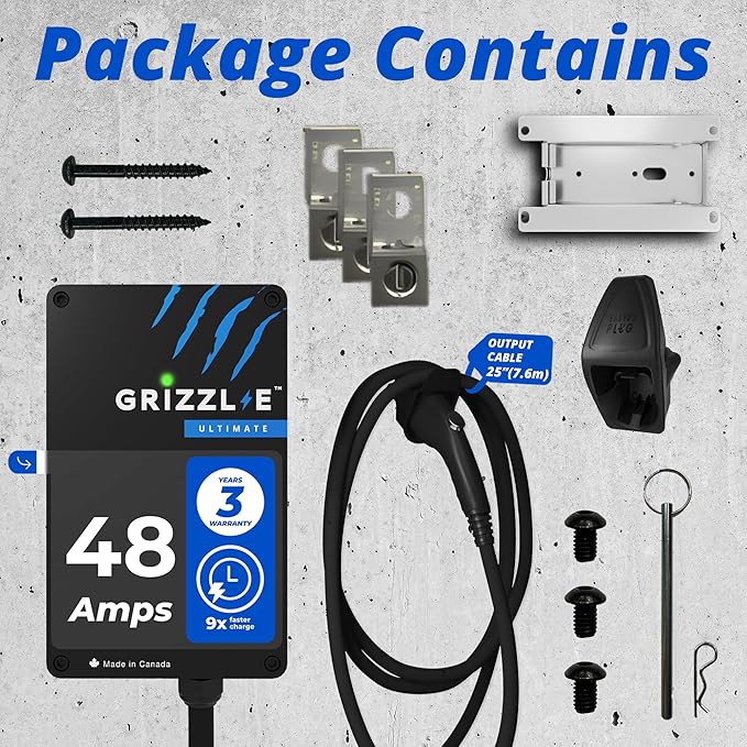Grizzl-E 48A Ultimate Level 2 Fast Electric Vehicle (EV) Charger, UL Tested and Certified, Metal Case, Indoor/Outdoor Electric Car Fast Charging Station, Hardwired, Classic Black, J1772