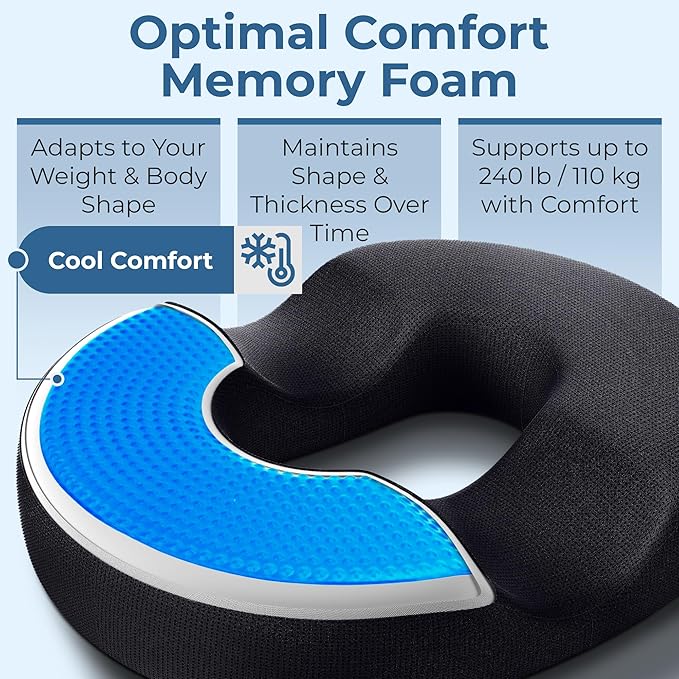 5 STARS UNITED Donut Pillow Hemorrhoid Tailbone Cushion – Large Floor Cushion for Pain Relief – Coccyx, Prostate, Sciatica, Pelvic Floor, Pressure Sores, Pregnancy, Postpartum Recovery, Arctic Black
