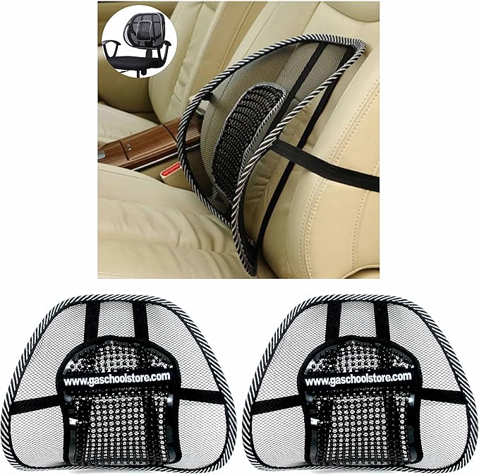 2 Pc Cool Vent Cushion Mesh Back Lumbar Support Car Office Home Chair Seat Black Mesh Back Lumbar Support, Back Support Seat Cushion with Breathable Mesh for Office Chairs Car 14.5" H x 16" W x 6" D