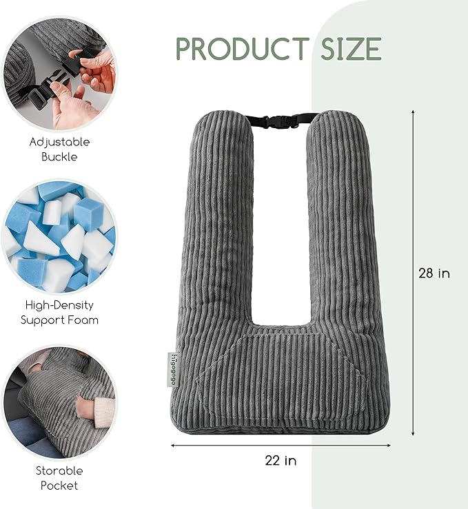 HIGOGOGO Washable Travel Pillow, Car Pillow for Kids & Adults, Travel Pillows with Removable Soft Cover and High-Support Foam, Fix Neck and Body Sitting/Sleeping on The Trip, Dark Grey