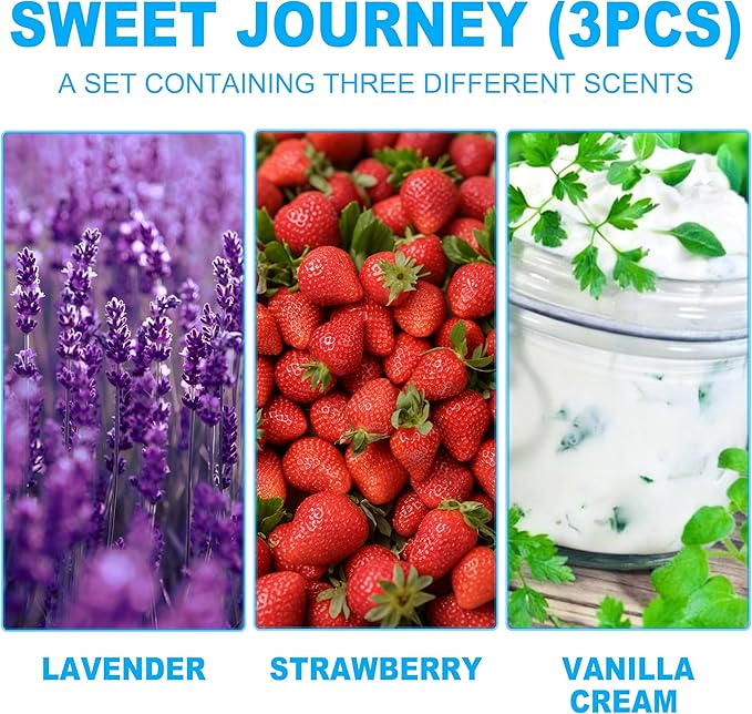 Car Air Freshener Hanging 3 Pack – Mixed Fragrance Lavender & Strawberry & Vanilla Cream, Long-lasting fragrance for 60+ days, Car Air Freshener Women, 0.27 FL OZ/8ML