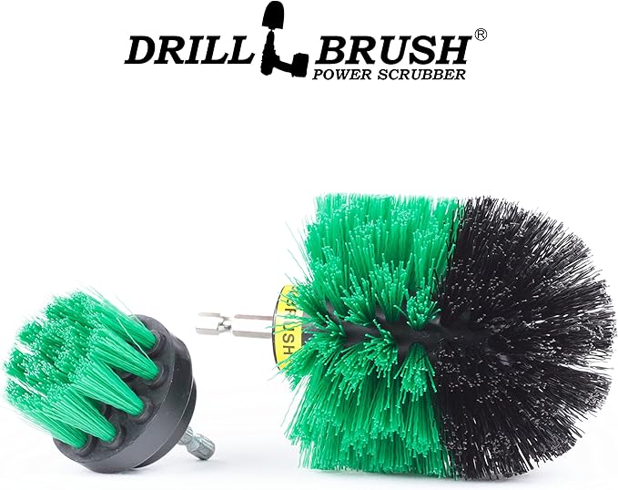 2 Piece Green Medium Stiffness Drill Rotary Cleaning Drillbrushes for Cleaning Kitchen, Cabinet, Counter, Linoleum, and General Purpose Scrubbing by Drillbrush