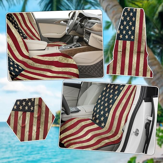 Car Seat Towel Cover After Gym, Car Seat Cover Towel – Sweatproof, Washable, Non-Slip Cover for Cars, SUVs (2 Pack, Patriotic)