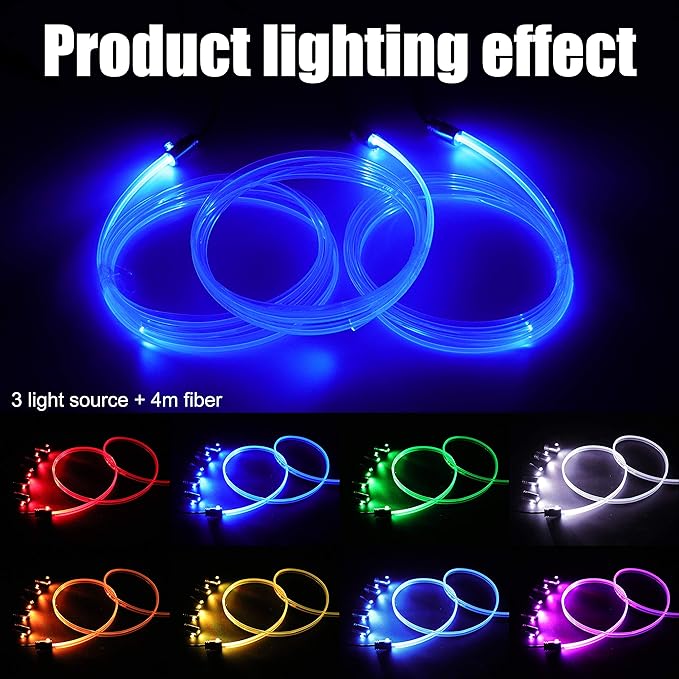 64 Colors Car Ambient Lighting Fiber Optic RF Remote + APP Control Multicoloured Music Car Atmosphere Decorative Lighting Kit 1W DC 12V-24V 4m
