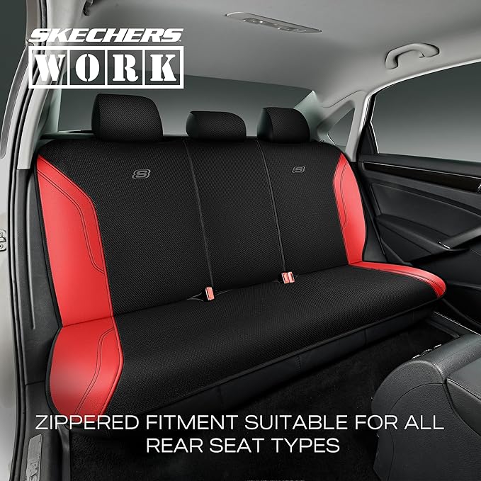 Skechers Car Seat Covers, Work Leather Seat Covers 5-Times Stronger Built-in Webbing, Oxford Fabric Seat Cover Full Sets, Airbag Compatible, Automotive Comfort for Cars, Trucks, SUVs,Red