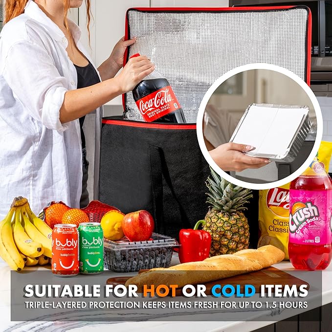 Carrywell (Not Made In China) Insulated Food Delivery Bags, XXXL Pizza Delivery and Reusable Warming Bag For Catering, Thermal Insulation Tote for Hot and Cold Food, Doordash