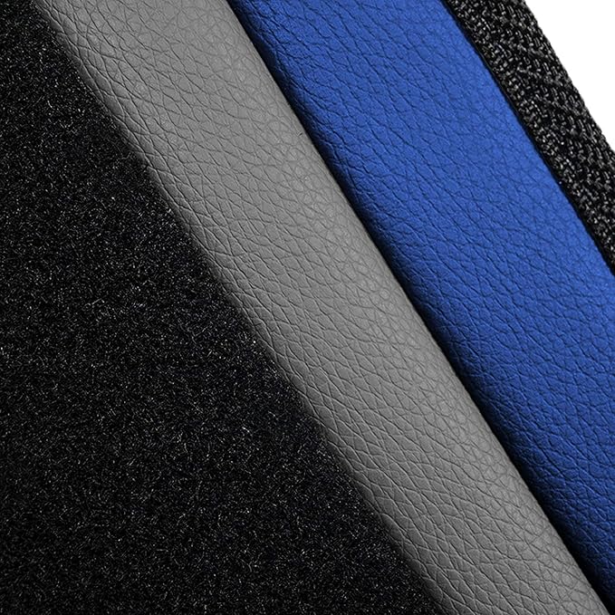 FH Group Color-Block Carpet Car Floor Mats – Non-Slip, Faux Leather Accents, Universal Fit for Sedan, SUV & Truck – Full Set Blue