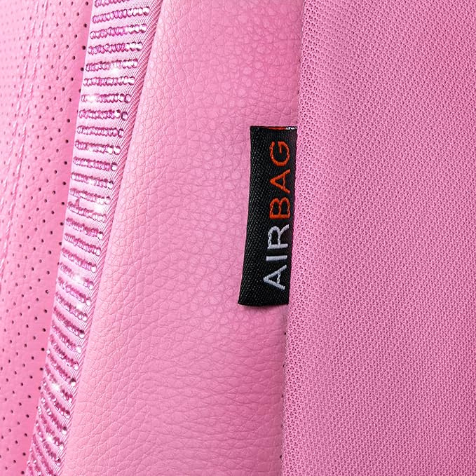 CAR PASS Bling Diamond Car Seat Covers Full Set, Shining Rhinestone Waterproof Faux Leather, Rear with Zipper, Universal Fit Automotive Glitter Crystal Sparkle Strips for Cute Women Girl, Pink