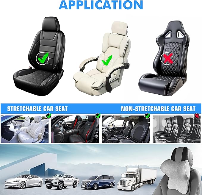 Car Neck Pillow for Driving Seat Car Headrest Pillow with Flexible Strap, 100% Memory Foam Neck Support Pillow for Car, Office Chair Black Pack of 2