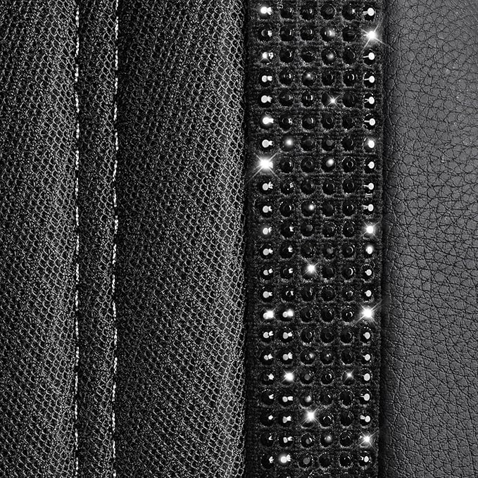 CAR PASS Memory Foam 3D Mesh Bling Diamond Car Seat Cover Full Set Breathable Soft Sponge Universal Shining Glitter Sparkly Crystal Armrest Fit Automotive Truck SUV Cute Women Girl, Black Rhinestone