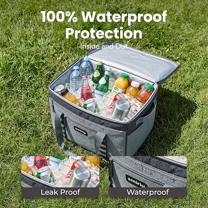 SMIRLY Cooler Bags Insulated – Collapsible Cooler, Portable Leakproof and Soft Sided - Large Foldable Ice Chest for Camping, Beach, Travel, Picnic, Car, Grocery