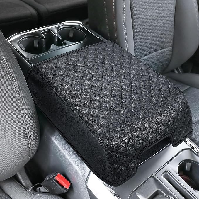 JOYTUTUS Center Console Cover Compatible with 2015-2020 Ford F150, 2017-2022 F250 F350 F450, 2018-2024 Ford Expedition, Leather Armrest Cover Center Console Cushion (Bucket Seat Only)