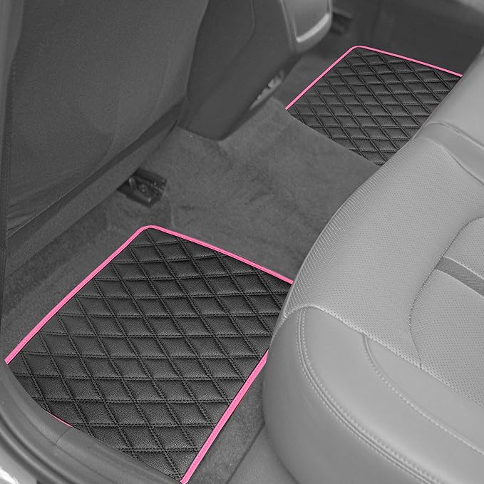 FH Group F12003PINK Universal Fit Diamond Pattern Faux Leather Beige Automotive Floor Mats fits Most Cars, SUVs, and Trucks