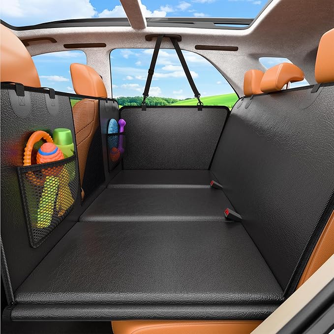 URPOWER 2026 Upgraded Back Seat Extender for Dogs - Large Hard Bottom Dog Car Seat Cover Holds 550lbs, Waterproof Dog Hammock Pet Bed with High-Density Foam Non-Slip Backseat Protector