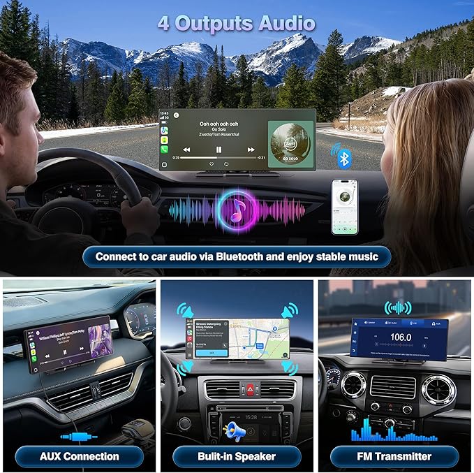 11.5" Portable Carplay Screen for Car,Wireless Car Play Screen with Carplay,Android Auto,OTA Updates,60FPS,4K Dash Cam + 1080P Backup Cam (with a Camera Bracket),Voice Control,GPS Navigation