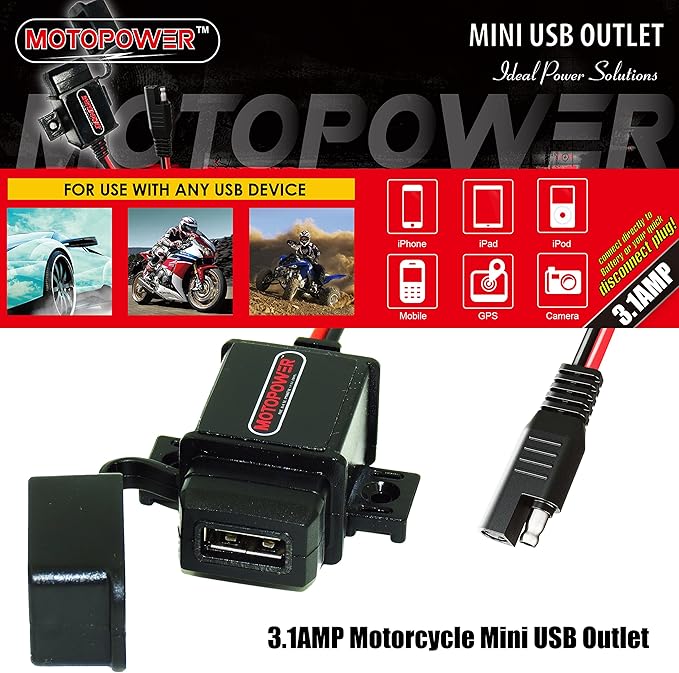 MOTOPOWER MP0609 3.1Amp Motorcycle USB Port SAE to USB Adapter