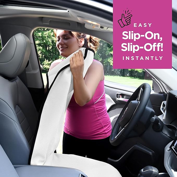 lebogner Waterproof Sweating Car Seat Cover for Post Gym Workout, Running, Swimming, Beach and Hiking, Universal Fit Anti-Slip Bucket Seat Protector for Cars, SUVs and Trucks, Machine Washable, White
