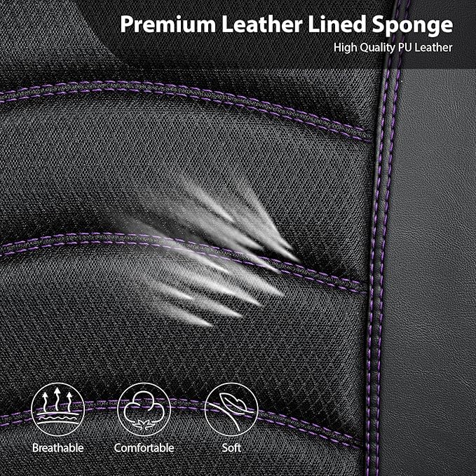 CAR PASS Comfortable 3D Foam Mesh Leather Car Seat Covers Front, Air Cool Mesh Breathable Front Seat Covers for Car, Universal for SUV Truck Sedan Automotive, Airbag Compatible,Black Purple