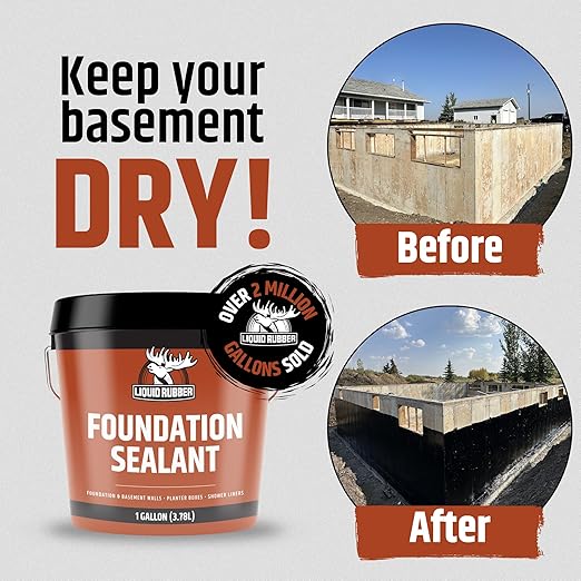 Liquid Rubber Basement and Foundation Repair Sealant - Waterproof Concrete Sealer & Crack Filler - Flexible Coating for Indoor & Outdoor Use - 5 Gallon Sealer, 10.2 oz Caulk 4 Pack, Geo Textile 4"x160