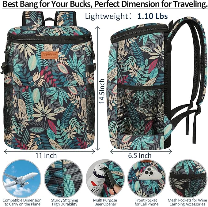 Camping Cooler Backpack 30 45 Cans, Soft Backpack Coolers Insulated Leak Proof Travel Cooler Bag Waterproof Lunch Picnic Beach Work Trip Thermal Bag Drink Beverage Beer Bag Cooler