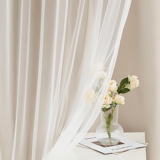 Bujasso Beige 80% Blackout Curtains with Sheer Overlay Mix and Match Double Layer Thermal Insulated Window Panels 102 inch for Living Room Bedroom Beige Drapes with Tiebacks Grommet Top 54" Wx102 Lx2