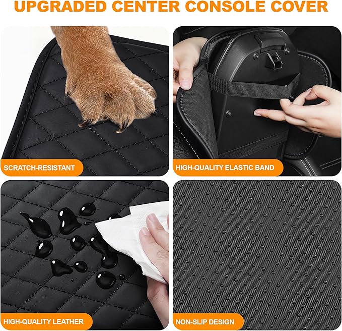 Center Console Cover for Cars Fit for Jeep Compass Leather Armrest Covers with 2 Storage Bags(Black)