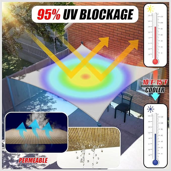 ColourTree 12' x 12' Red Square CTAPS12 Sun Shade Sail Canopy Mesh Fabric UV Block UPF50 - Commercial Heavy Duty - 190 GSM - 3 Years Warranty (We Make Custom Size)
