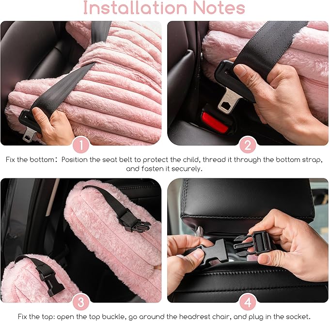 HIGOGOGO Washable Travel Pillow, Car Pillow for Kids & Adults, Upgraded Travel Pillows with Removable Soft Cover and High-Support Foam, Fix Neck and Body Sitting/Sleeping on The Trip, Pink