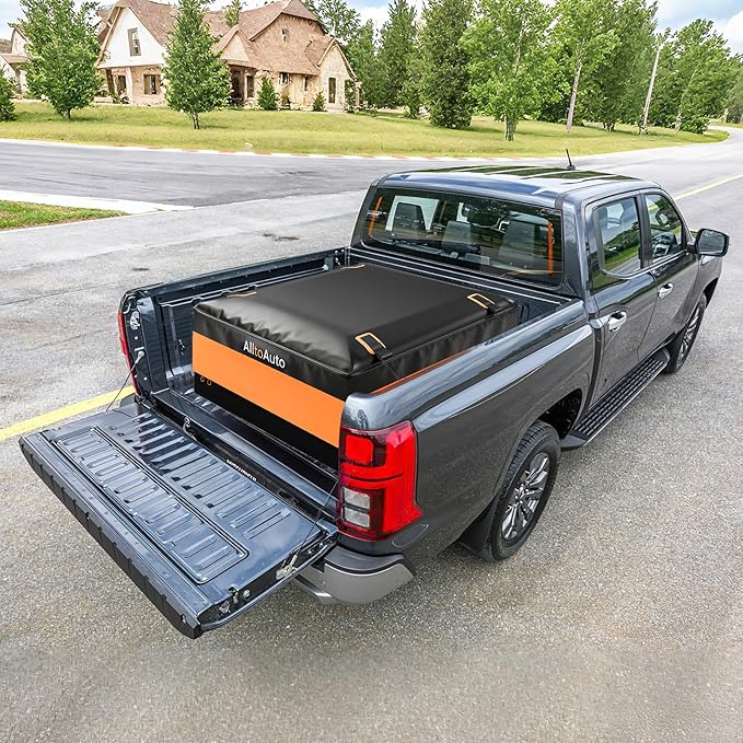 [High Visibility] Waterproof Truck Bed Bag with Orange Safety Trim, 26 CuFt Heavy Duty Cargo Carrier for Pickup Truck, Weatherproof Storage Bag for Camping & Road Trips