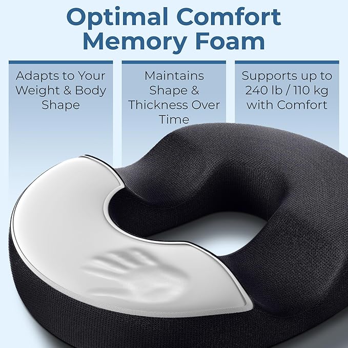 5 STARS UNITED Donut Pillow Hemorrhoid Tailbone Cushion – Large Floor Cushion for Pain Relief – Coccyx, Prostate, Sciatica, Pelvic Floor, Pressure Sores, Pregnancy, Postpartum Recovery, Black