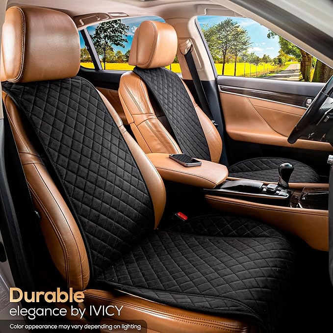 IVICY Faux Suede Front Car Seat Cover – Durable, Non-Slip Seat Protector for Cars – 1 Unit, Black