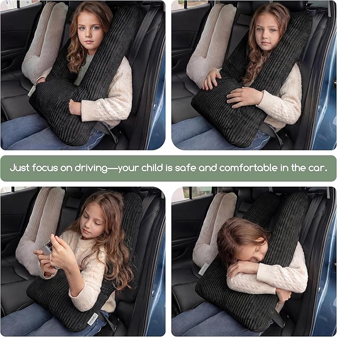 HIGOGOGO Washable Travel Pillow, Car Pillow for Kids & Adults, Travel Pillows with Removable Soft Cover and High-Support Foam, Fix Neck and Body Sitting/Sleeping on The Trip, Black