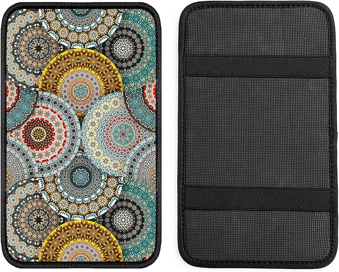 Bohemian Universal Armrest Cover Pad, Car Center Console Cushion Pad, Protect from Pet Claws, Dirt, and Sticky Fingers, Comfortable Car Decor Accessories Fit for Most Cars, Vehicles, SUVs