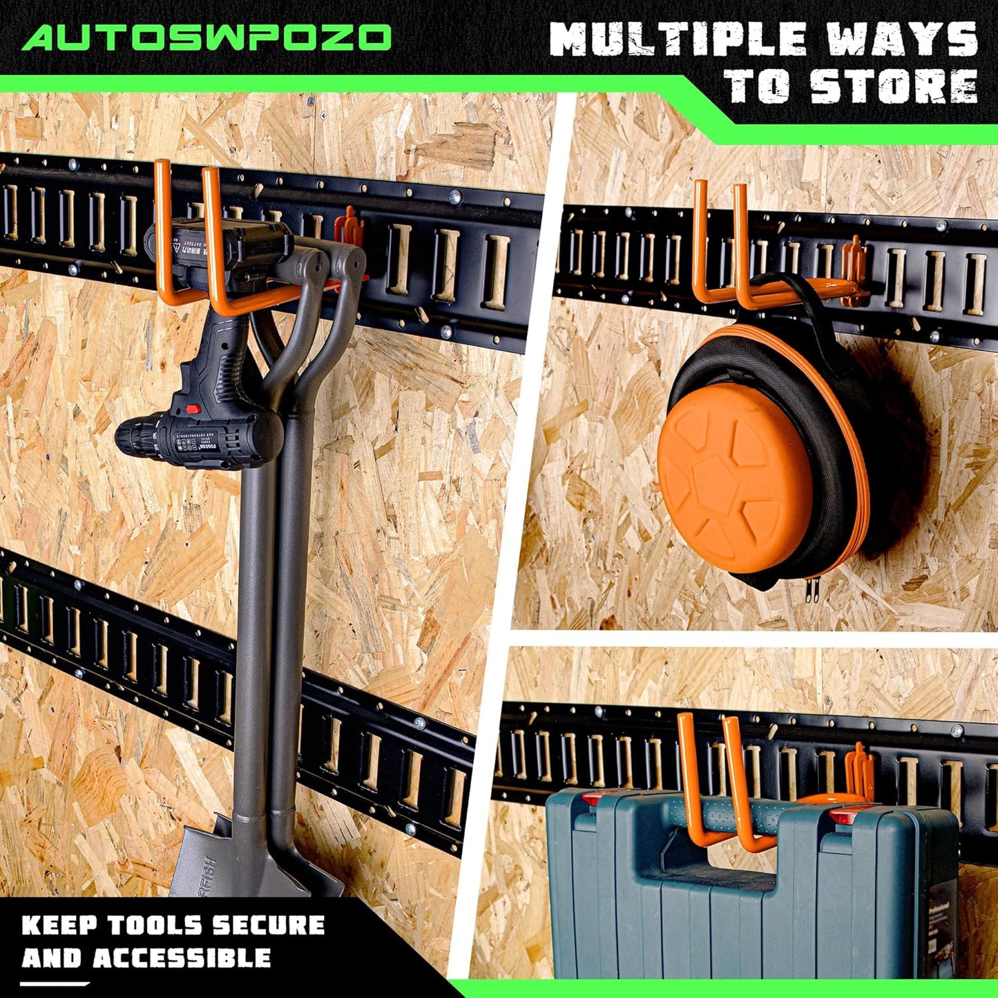 2-Pack E-Track Heavy Duty Shovel/Tool Hanger, E Track Hooks for Tools, Rakes, Spades in Trailers, Trucks, Workshop and Warehouse with E-Tracks, E Track Accessories Tool Holder (Orange)