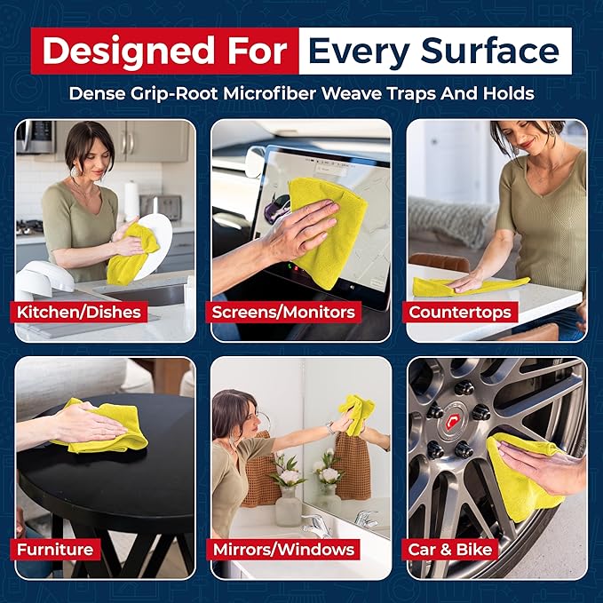 USANOOKS Microfiber Cleaning Cloth Yellow - 50 Pcs 12.5"x12.5" - High Performance - 1200 Washes, Ultra Absorbent Towels Weave Grime & Liquid for Streak-Free Mirror Shine - Car Washing Cloth