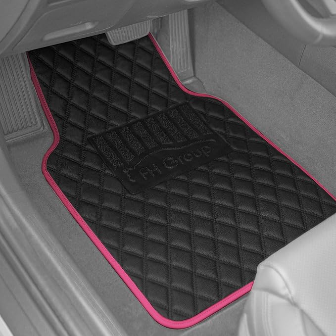 FH Group F12003PINK Universal Fit Diamond Pattern Faux Leather Beige Automotive Floor Mats fits Most Cars, SUVs, and Trucks