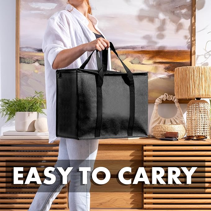Carrywell (Not Made In China) Insulated Reusable Grocery Bags, Catering and Delivery Bag For Hot and Cold Food, Collapsible Thermal Tote For Doordash