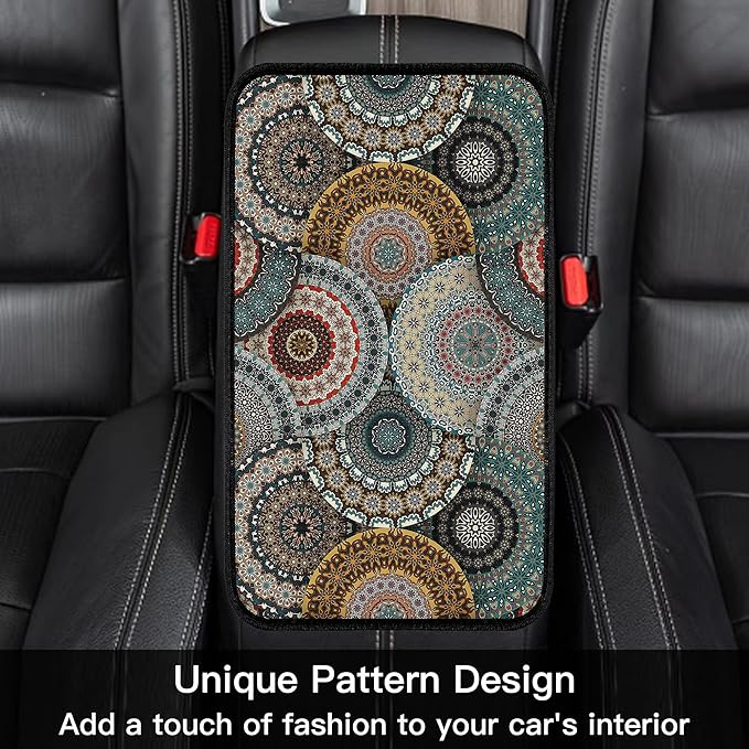 Bohemian Universal Armrest Cover Pad, Car Center Console Cushion Pad, Protect from Pet Claws, Dirt, and Sticky Fingers, Comfortable Car Decor Accessories Fit for Most Cars, Vehicles, SUVs