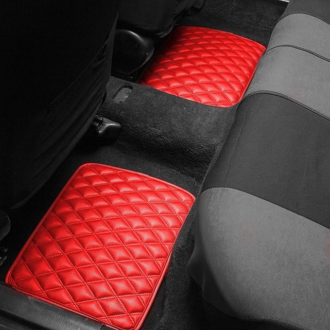 FH Group Floor Protector Mats for Cars, Faux Leather, Universal Fit Automotive All Purpose PU Leather for Most Sedan, SUV, Truck, Red