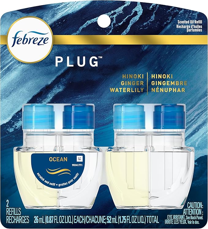Febreze Origins Fade Defy PLUG Air Freshener & Odor Fighter, Ocean, (2) .87 fl. oz. Oil Refills