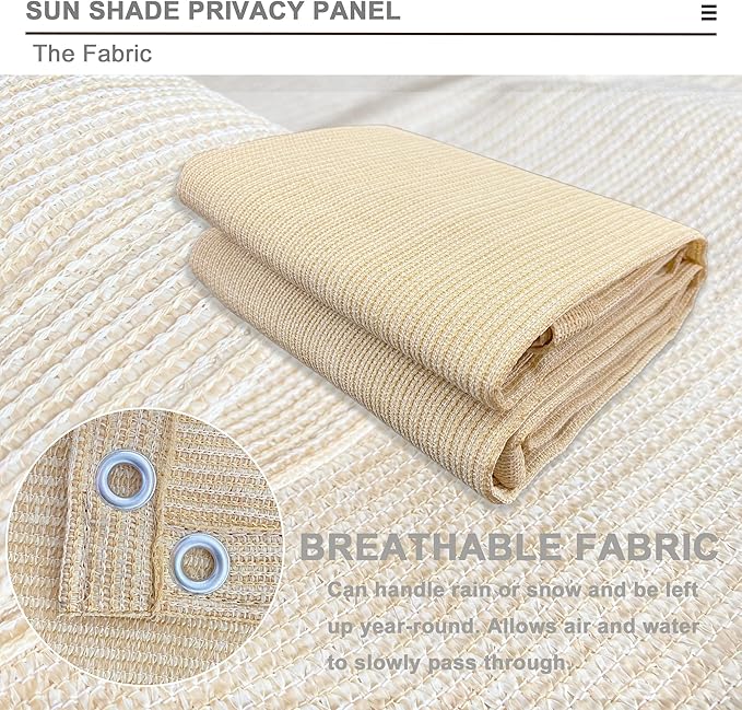 Sun Shade Privacy Panel with Grommets on 4 Sides for Patio, Awning, Window Cover, Pergola or Gazebo (Banha Beige, 8' x 5')