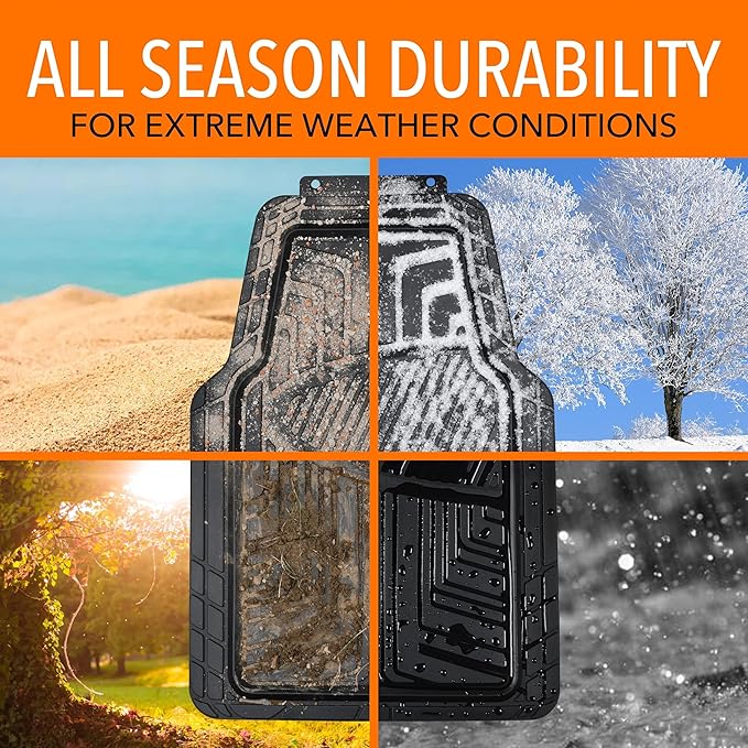 Amazon Basics 4-Piece Premium All-Season Anti-Slip Rubber Floor Mats, All Weather Protection for Cars, SUVs and Trucks, Universal Trim to Fit, Black
