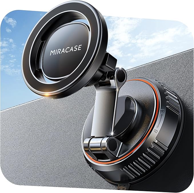 Miracase for MagSafe Car Mount[3600gf Strong Magnet & 89+LBS Suction Base]Vacuum Magnetic Phone Holders for Your Car, 360° Adjustable Dashboard & Windshield Mount with Dash Accents for All Smartphones
