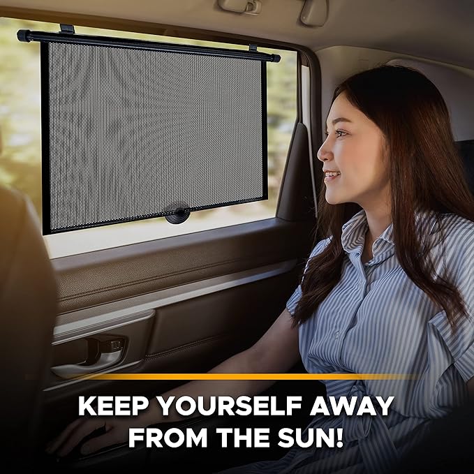 EcoNour Window Shades for Car Baby (2 Pack) | Retractable car Window Shade for Baby for Sun Protection for Kids, Passengers & Pets in The Back Seat | Car Window Covers for Trucks | (20”x22”)