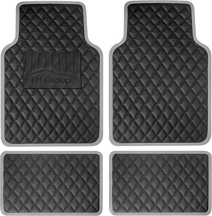 FH Group F12003GRAY Universal Fit Diamond Pattern Faux Leather Beige Automotive Floor Mats fits Most Cars, SUVs, and Trucks