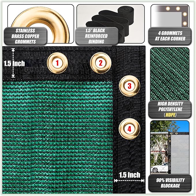 ColourTree 6' x 5' Black Fence Privacy Screen Windscreen Cover Fabric Shade Netting Mesh Cloth - Commercial Grade 170 GSM - Cable Zip Ties Included - We Make Custom Size
