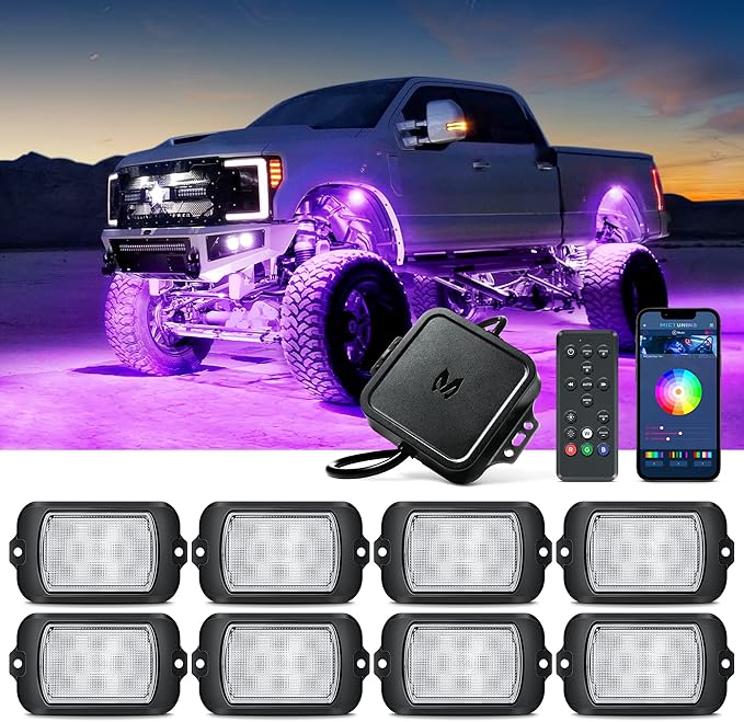 MICTUNING 2026 Upgraded X2 RGB Rock Lights Kit, APP & Remote Dual Control, 8 Pods Neon Light Lighting Kit, IP68 Waterproof, Music Sync, Strobe Effects for Trucks, Boat, RV, ATVs, UTVs