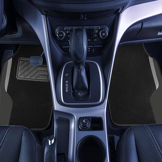 FH Group Color-Block Carpet Car Floor Mats – Non-Slip, Faux Leather Accents, Universal Fit for Sedan, SUV & Truck – Full Set Black